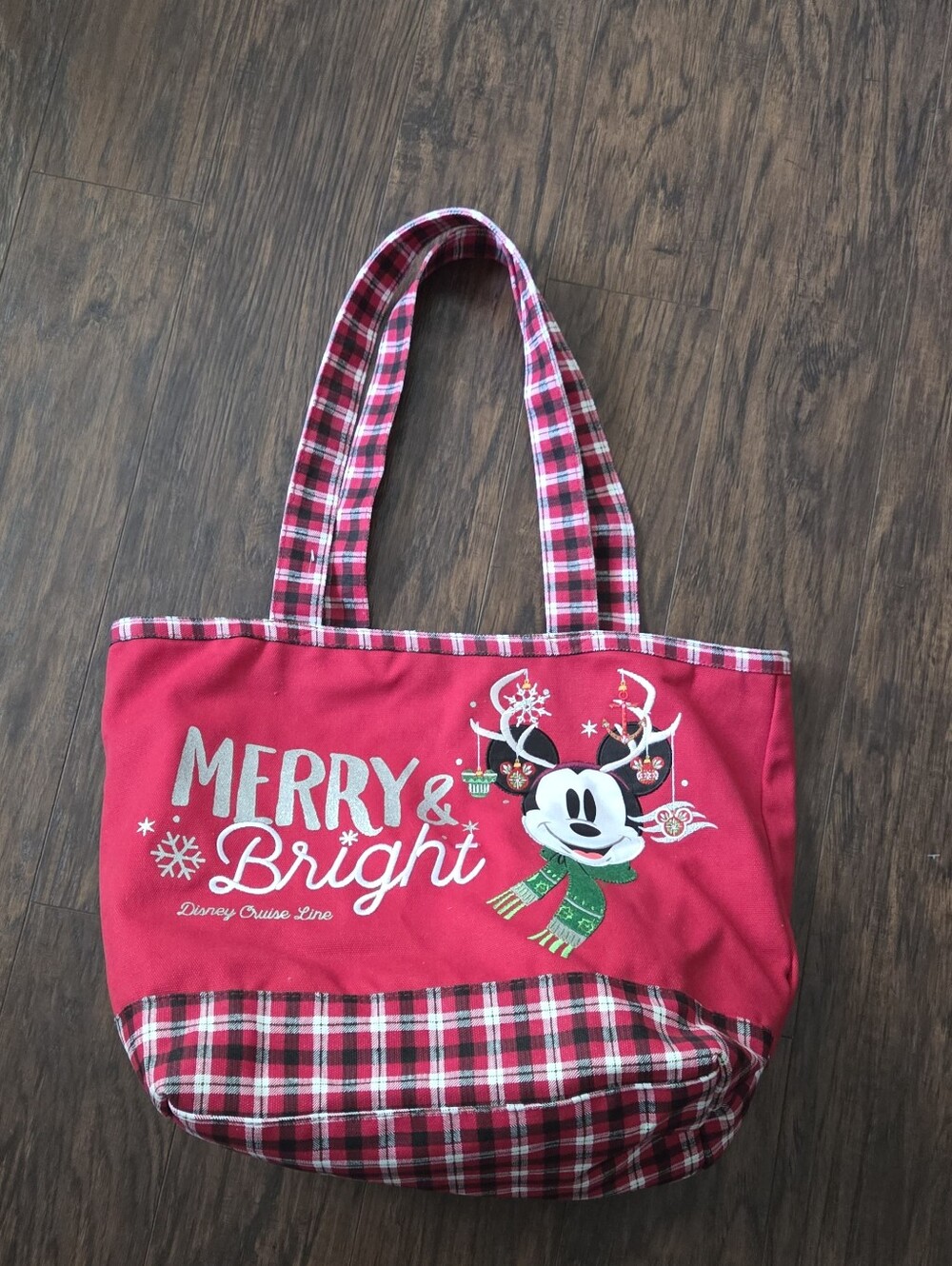 Disney Mickey 'Merry & Bright' Red Plaid Tote Bag
